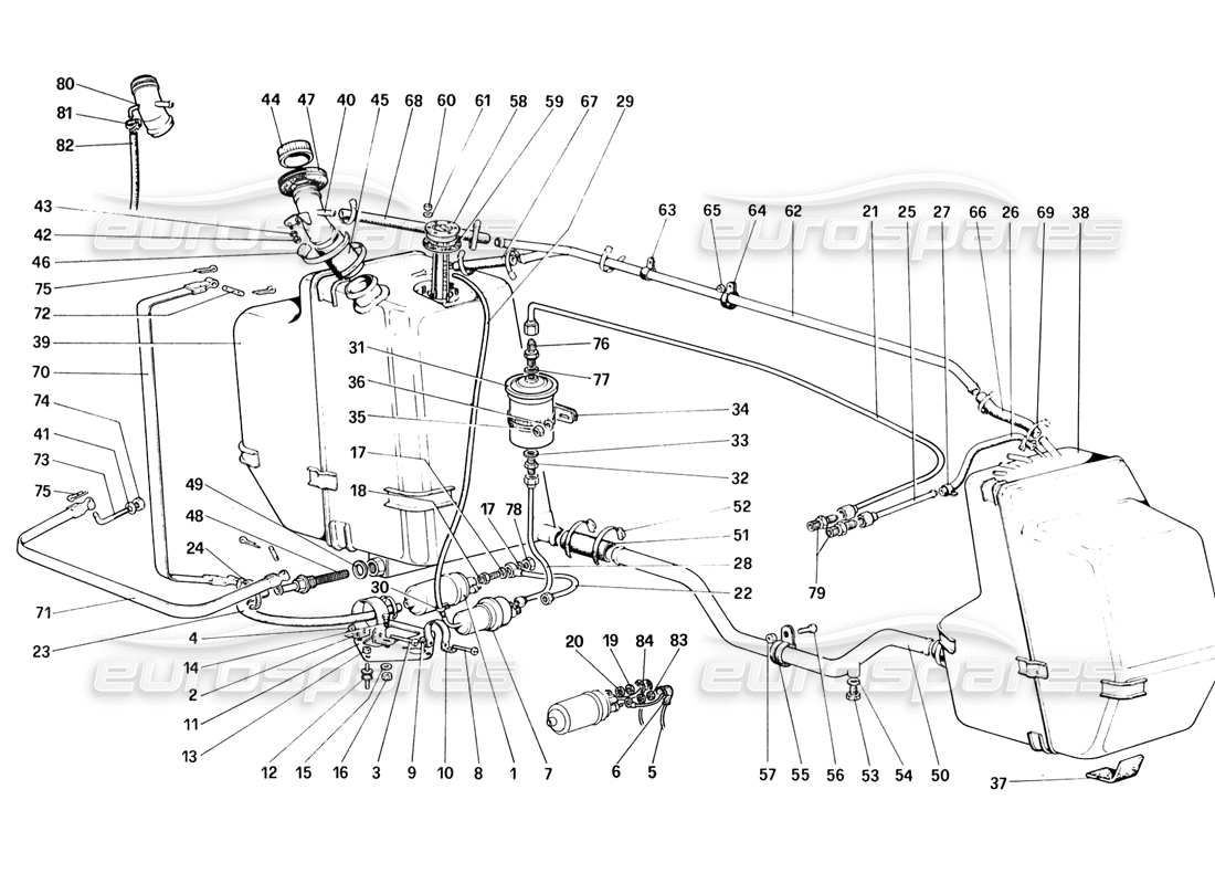 ferrari 328 (1988) diagrama de piezas de la bomba de combustible y las tuberías