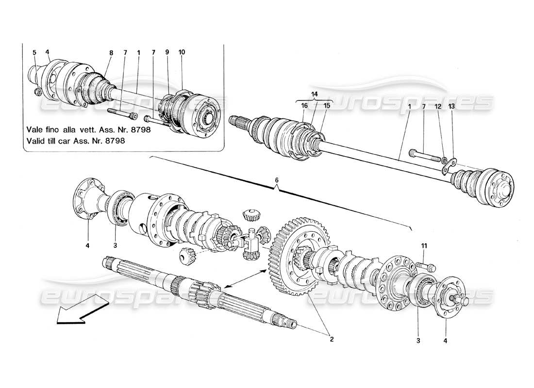 ferrari 348 (1993) tb / ts diferencial y semiejes diagrama de piezas