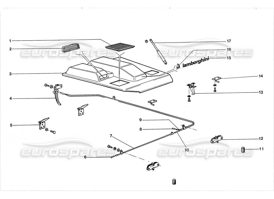 lamborghini lm002 (1988) diagrama de piezas del capó delantero