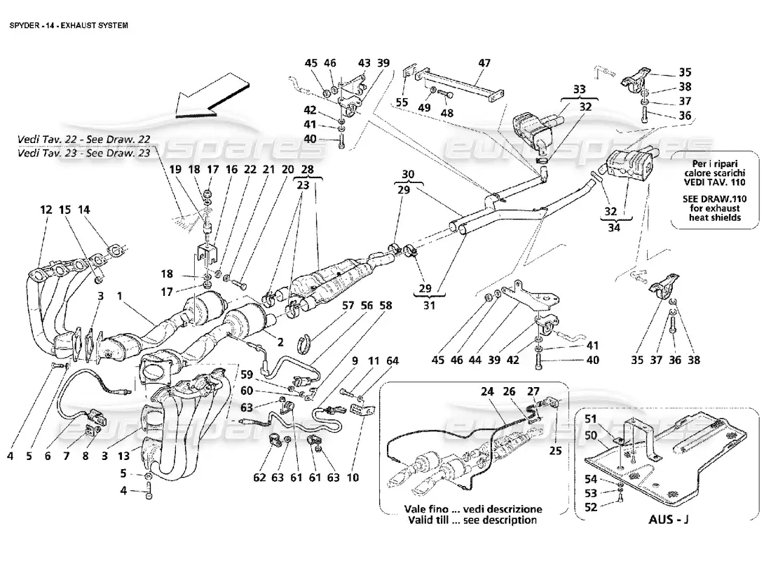maserati 4200 spyder (2002) diagrama de piezas del sistema de escape