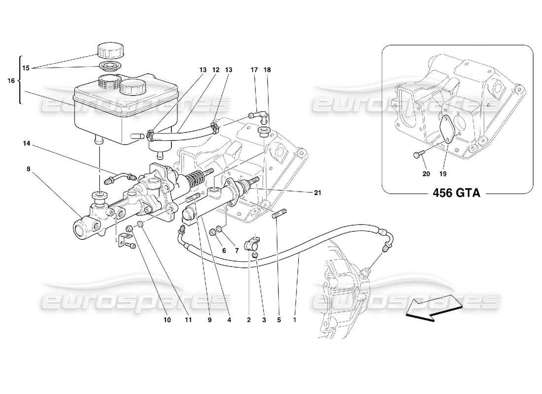 ferrari 456 gt/gta sistema hidráulico de freno y embrague - válido para gd diagrama de piezas