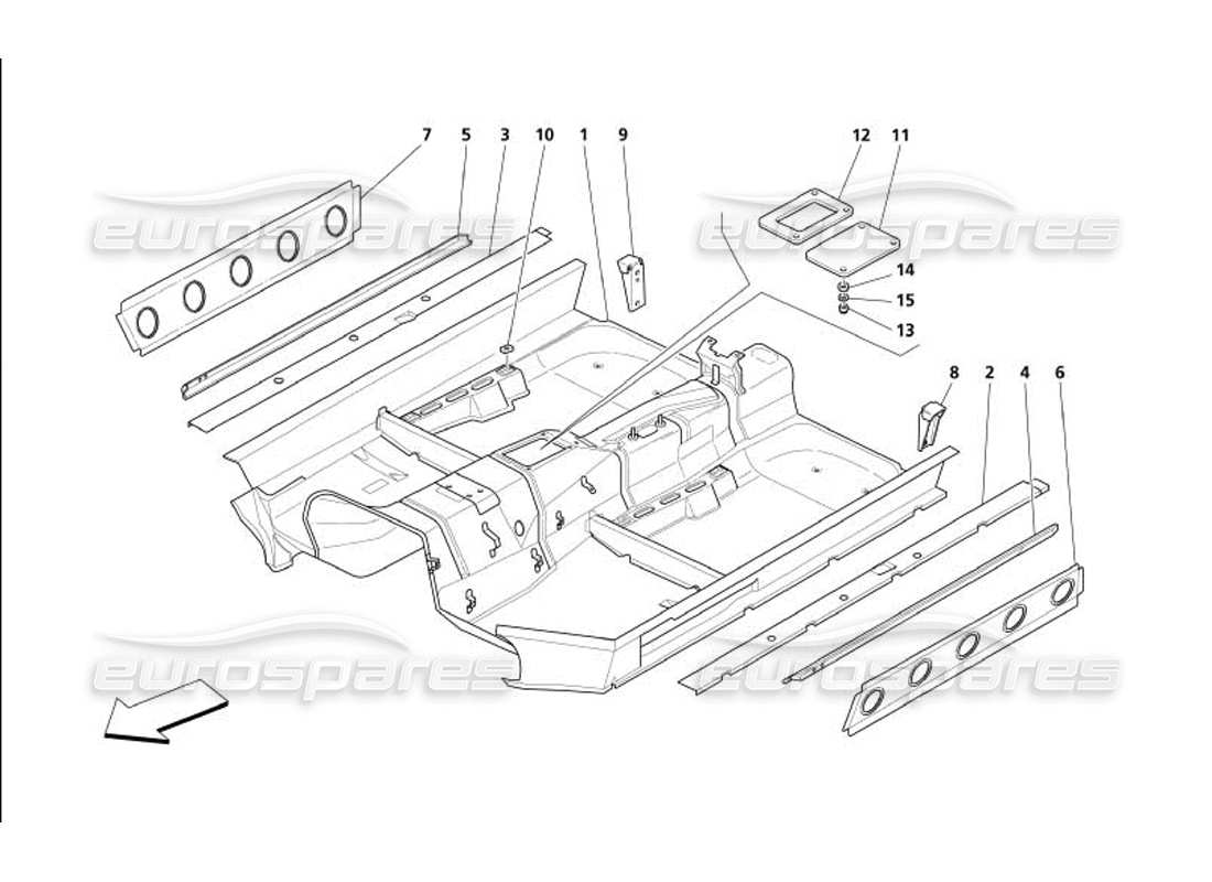 maserati 4200 gransport (2005) diagrama de partes de la estructura central