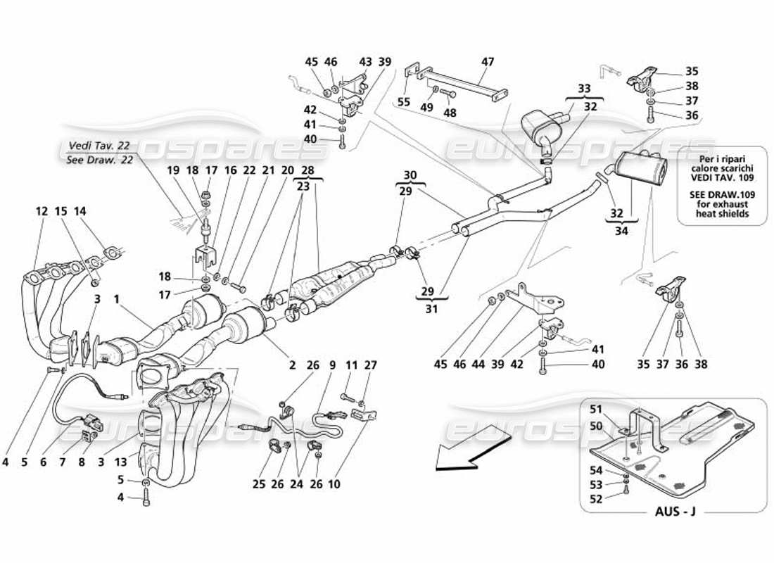 maserati 4200 gransport (2005) diagrama de piezas del sistema de escape