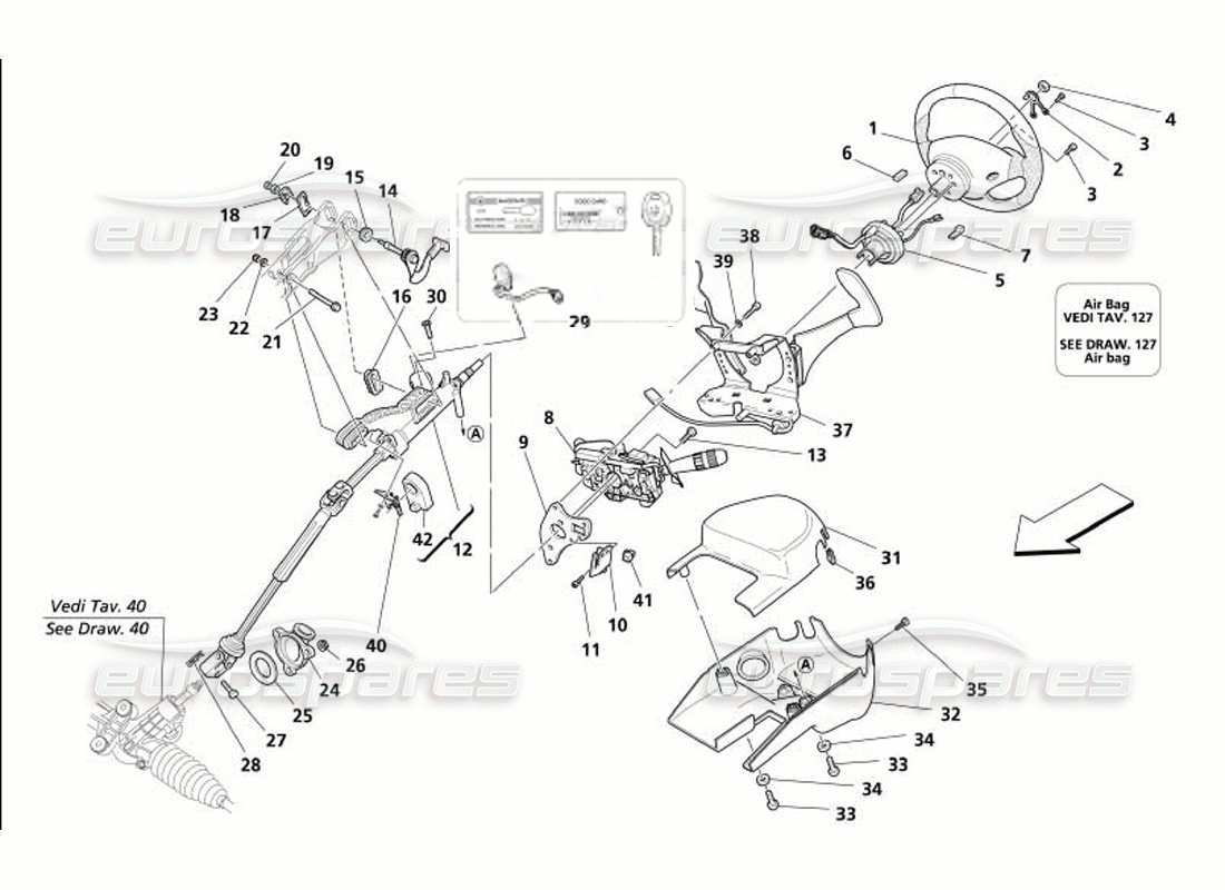 maserati 4200 gransport (2005) diagrama de piezas de la columna de dirección