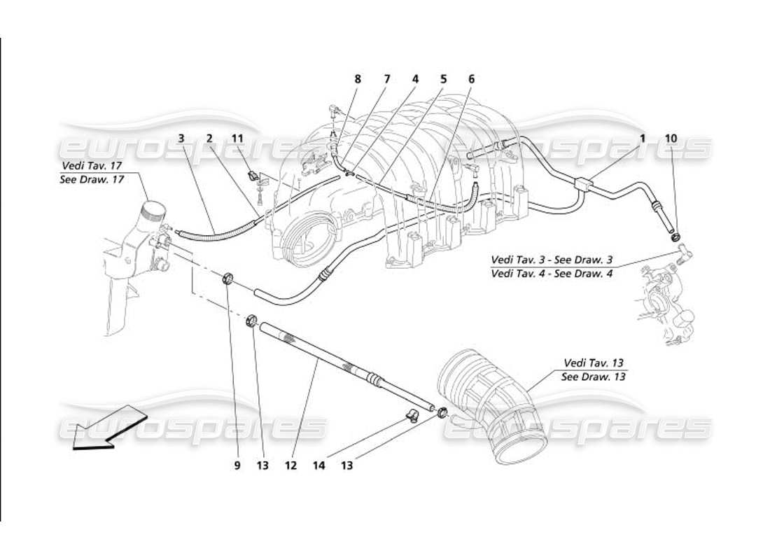 maserati 4200 coupe (2005) soplado - por diagrama de piezas del sistema