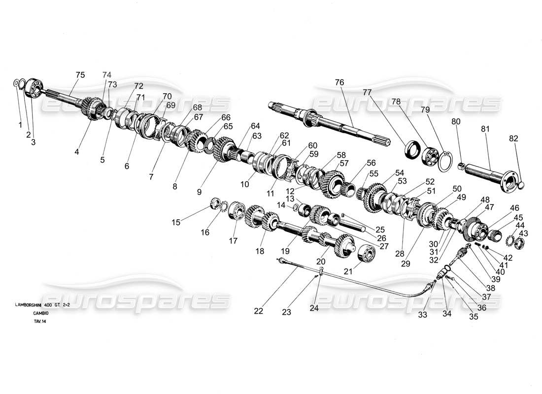 lamborghini 400 gt diagrama de piezas de engranajes de caja de cambios