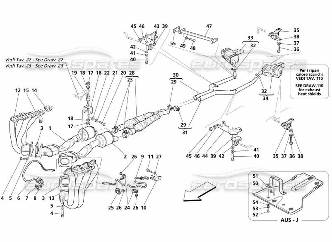 maserati 4200 spyder (2005) sistema de escape diagrama de piezas