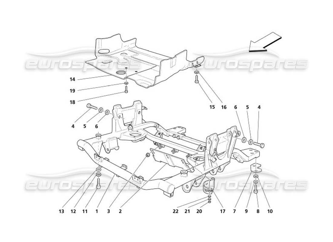 maserati 4200 spyder (2005) protectores delanteros debajo del marco y debajo del motor diagrama de piezas