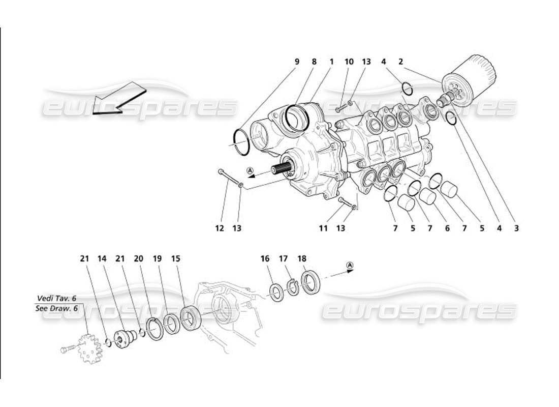 maserati 4200 coupe (2005) diagrama de piezas de la bomba de agua-aceite