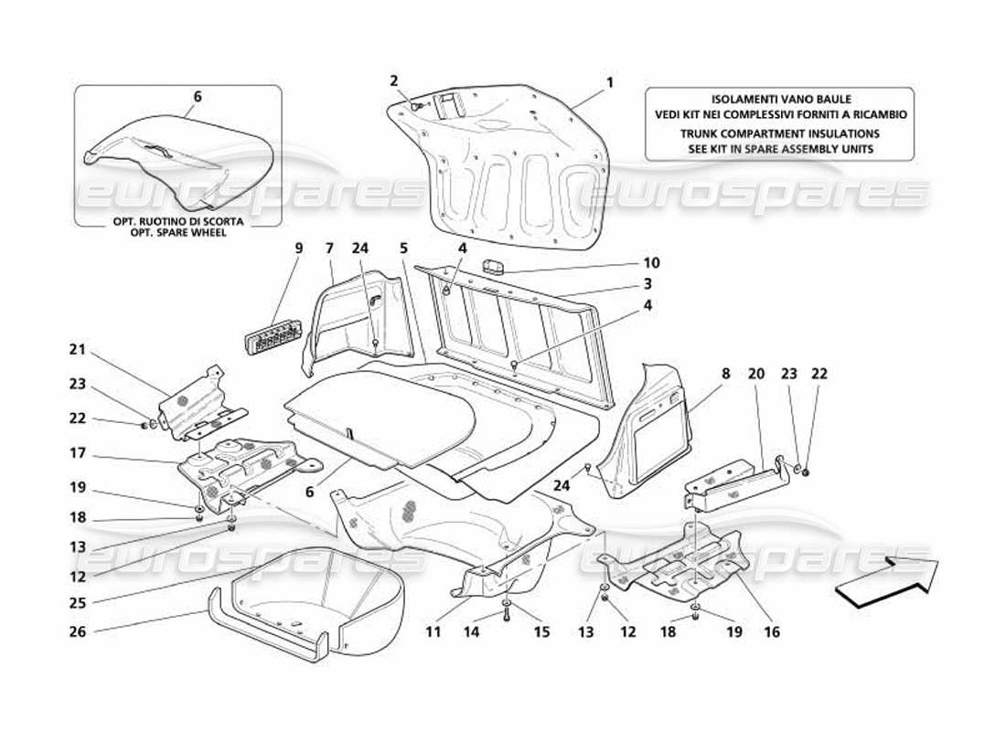maserati 4200 coupe (2005) embellecedores del compartimento del capó del maletero: entrada de aire y protectores contra la salud diagrama de piezas