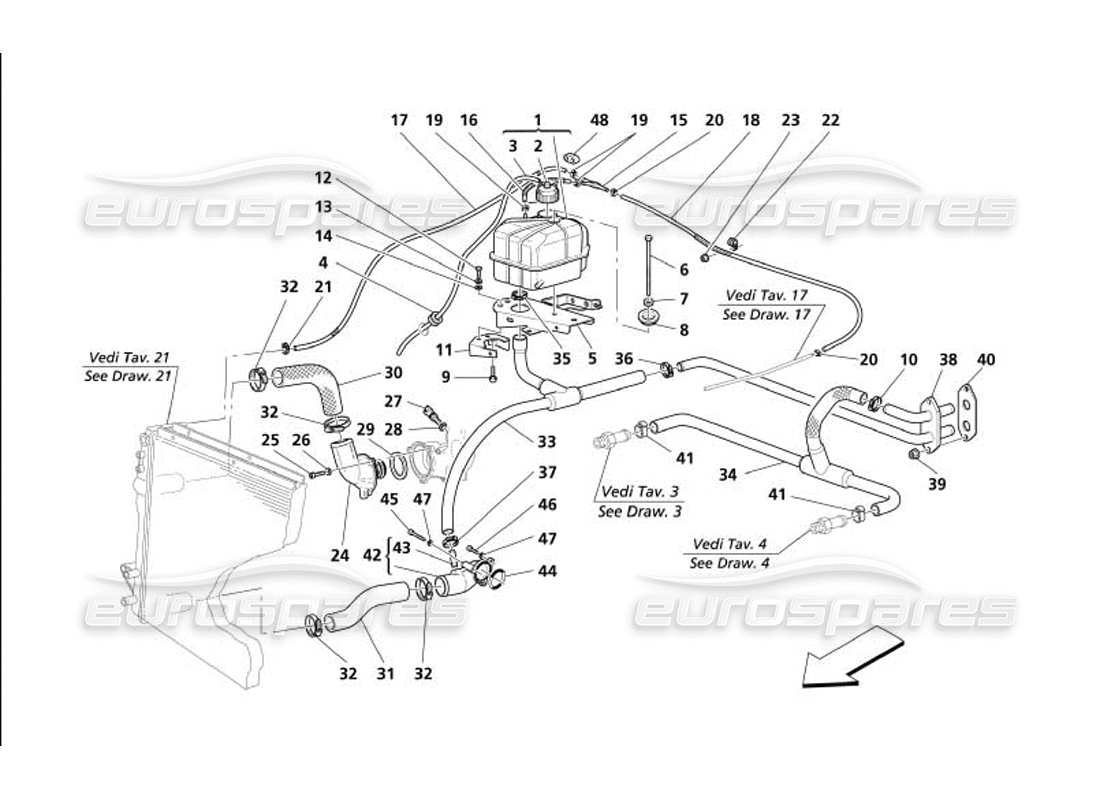 maserati 4200 coupe (2005) nourice - sistema de refrigeración -no para gd- diagrama de piezas