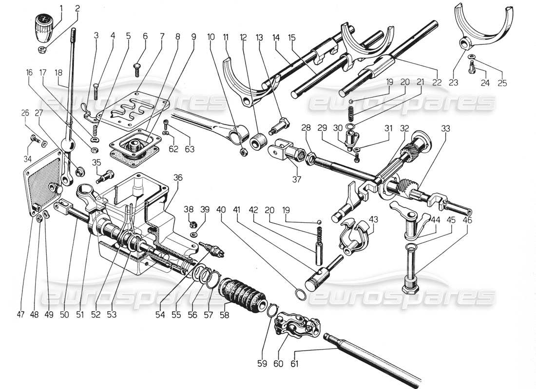 lamborghini urraco p300 diagrama de piezas de la palanca de cambio de marchas