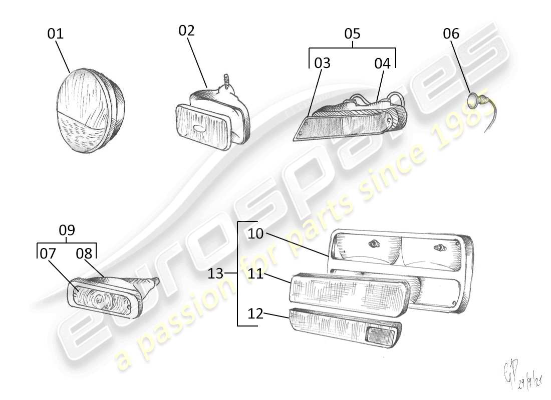 lamborghini urraco p300 luces delanteras y traseras diagrama de piezas