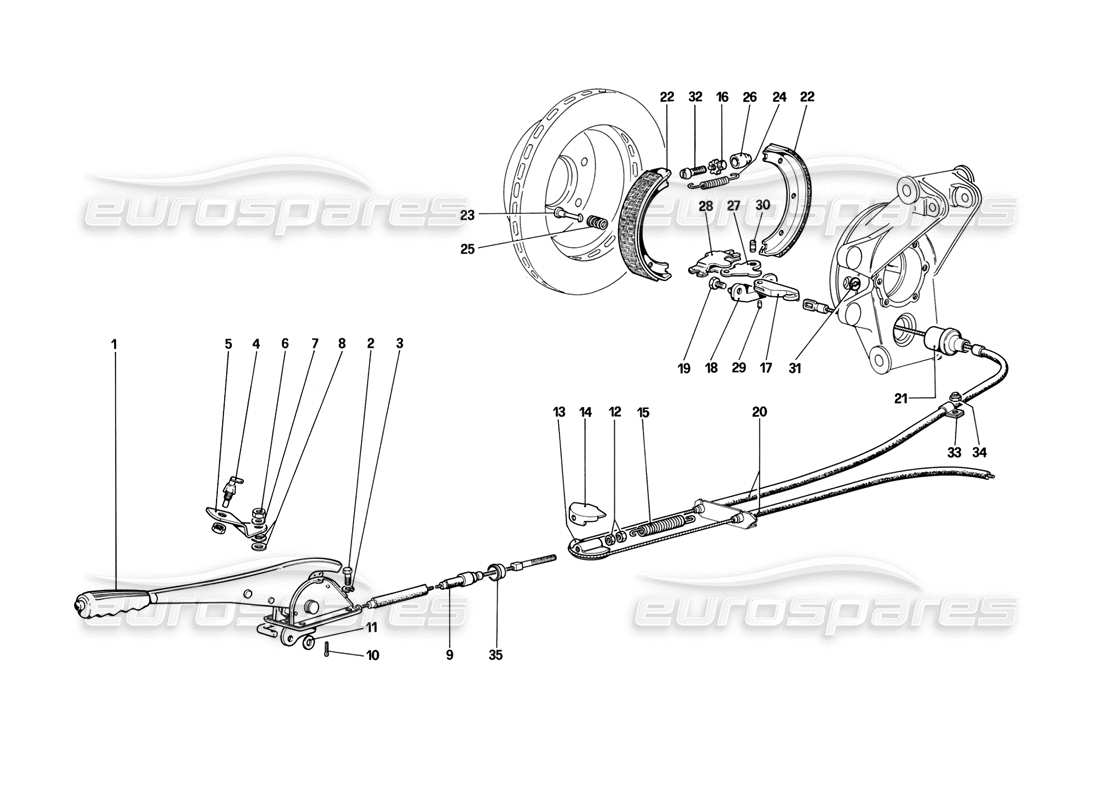 ferrari mondial 3.2 qv (1987) control de freno manual diagrama de piezas