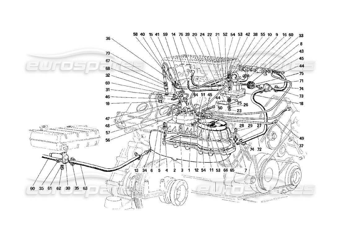 ferrari mondial 3.2 qv (1987) diagrama de piezas de líneas de distribuidores de combustible (no para la versión ee. uu. y ch87)