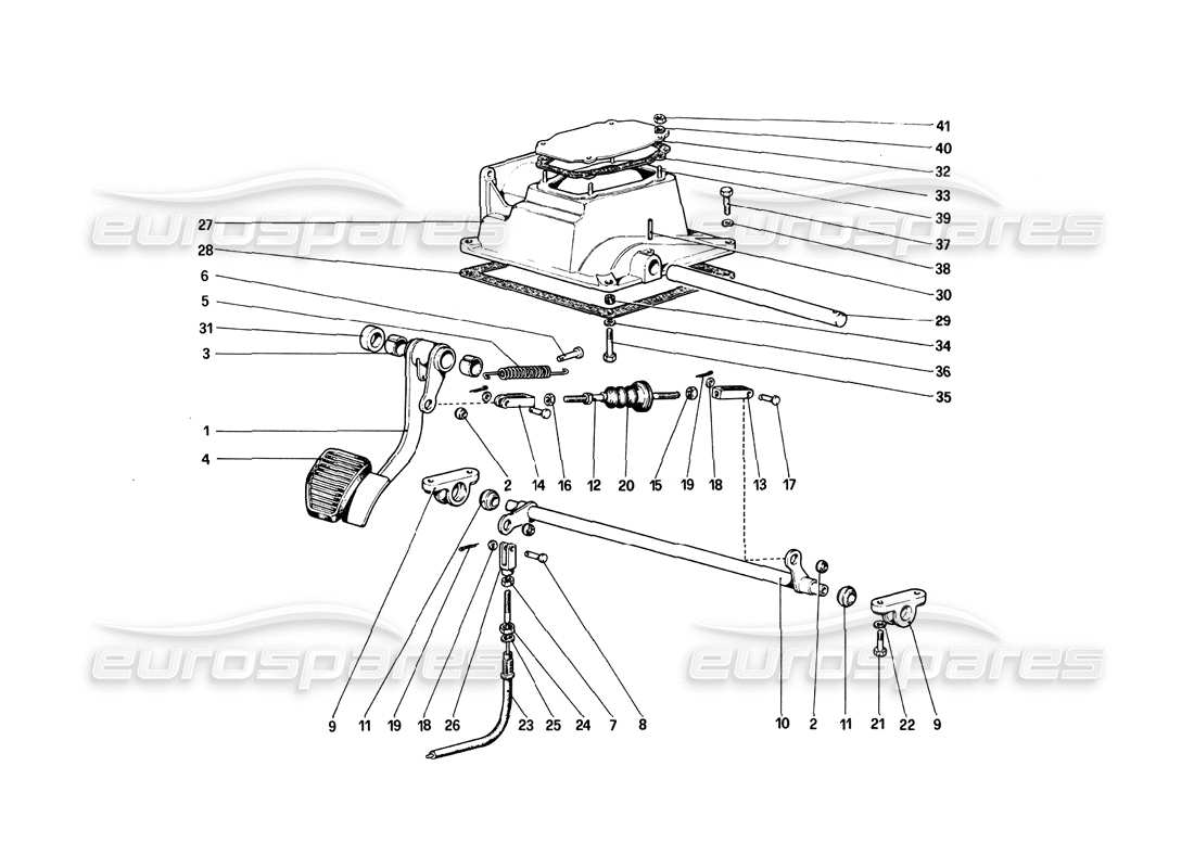 ferrari 308 quattrovalvole (1985) diagrama de pieza del tablero de pedales: control del embrague (variantes para la versión con volante a la derecha)