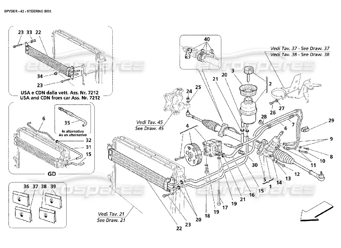 maserati 4200 spyder (2002) diagrama de piezas de la caja de dirección