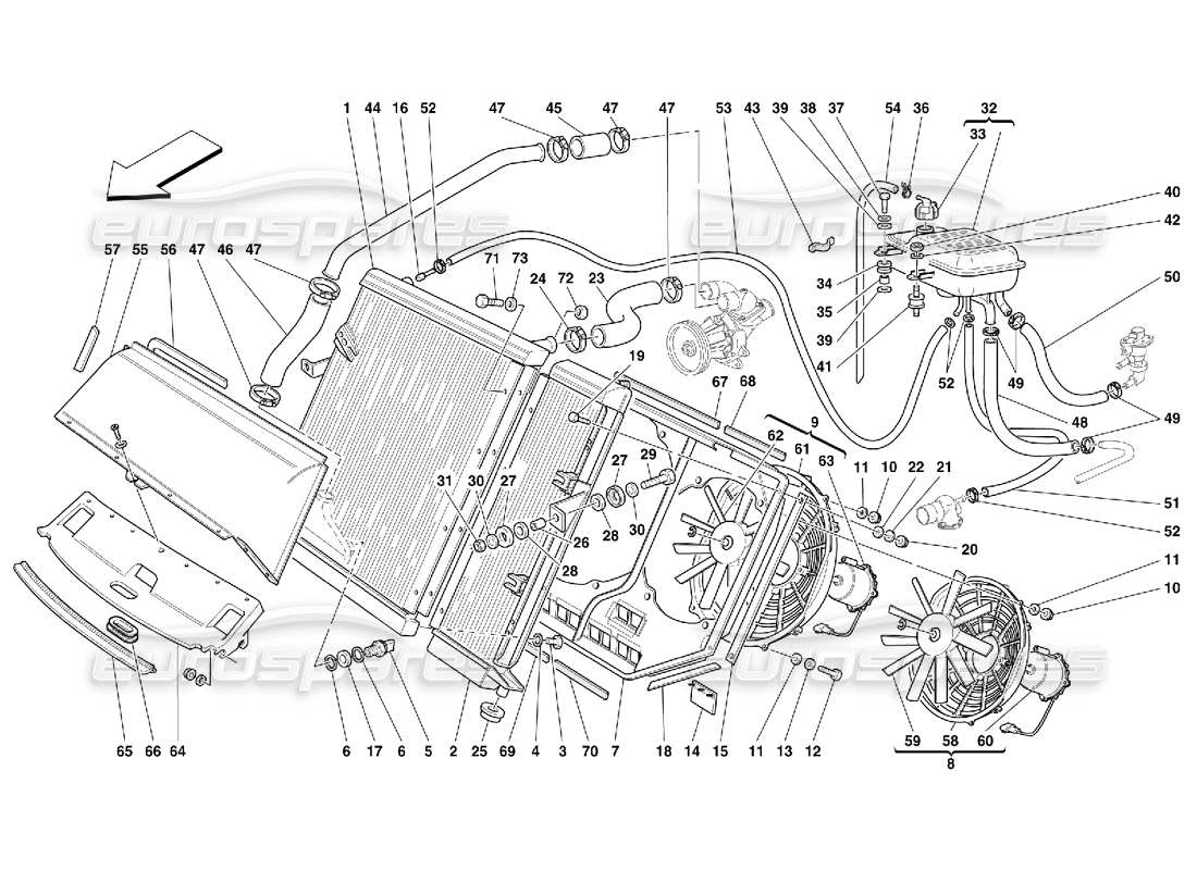 ferrari 456 gt/gta sistema de refrigeración: radiador y nourice. diagrama de piezas