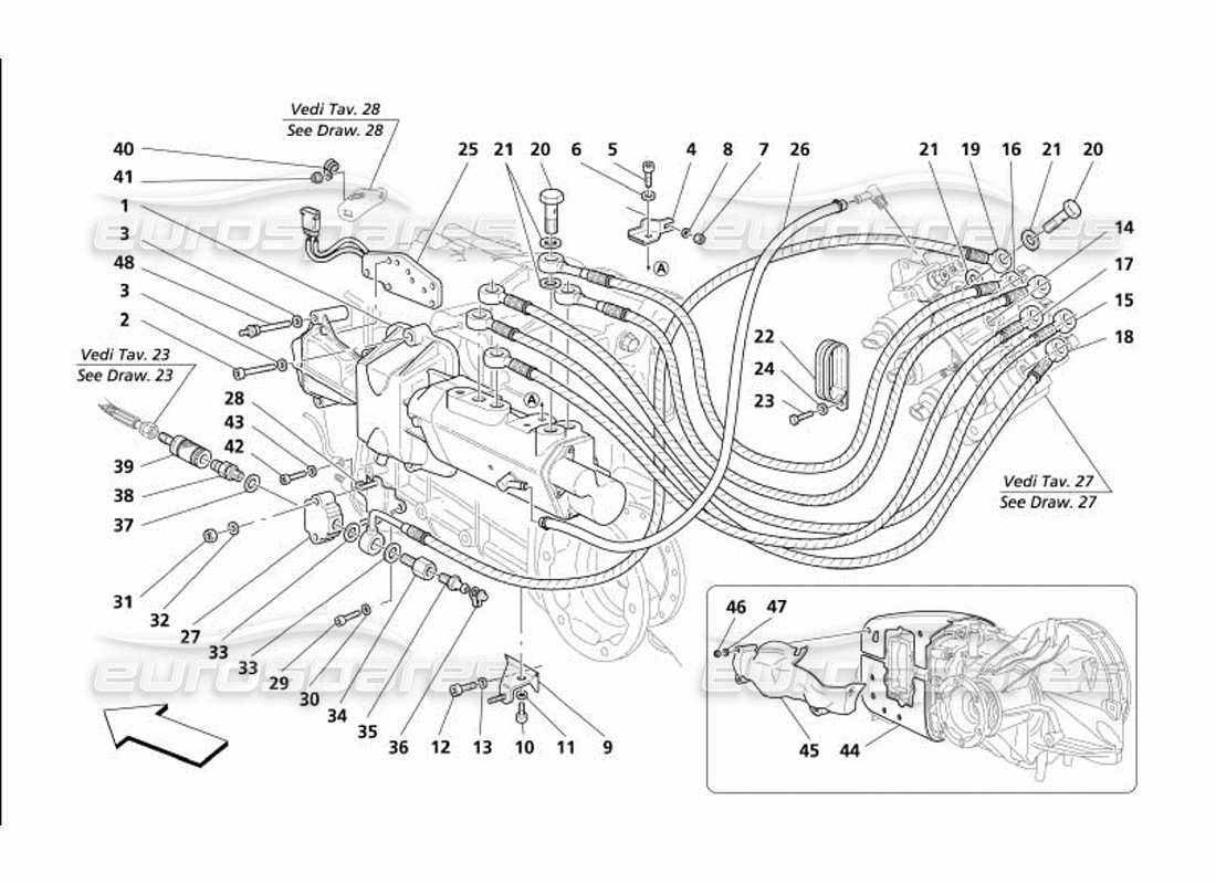 maserati 4200 coupe (2005) f1 controles hidráulicos del embrague: válido para f1- diagrama de piezas