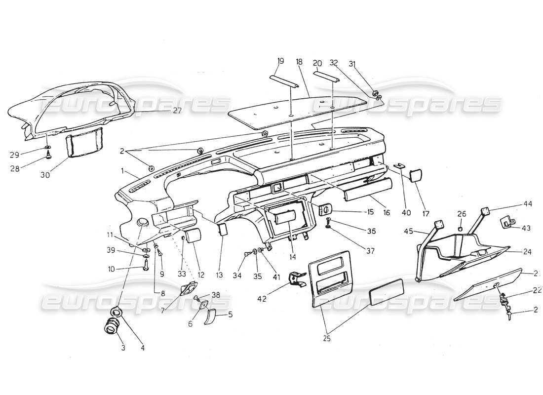 maserati 418 / 4.24v / 430 tablero, dirección izquierda diagrama de piezas