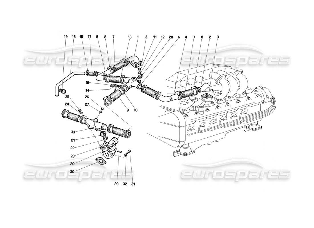 ferrari testarossa (1990) refrigeración del motor diagrama de piezas