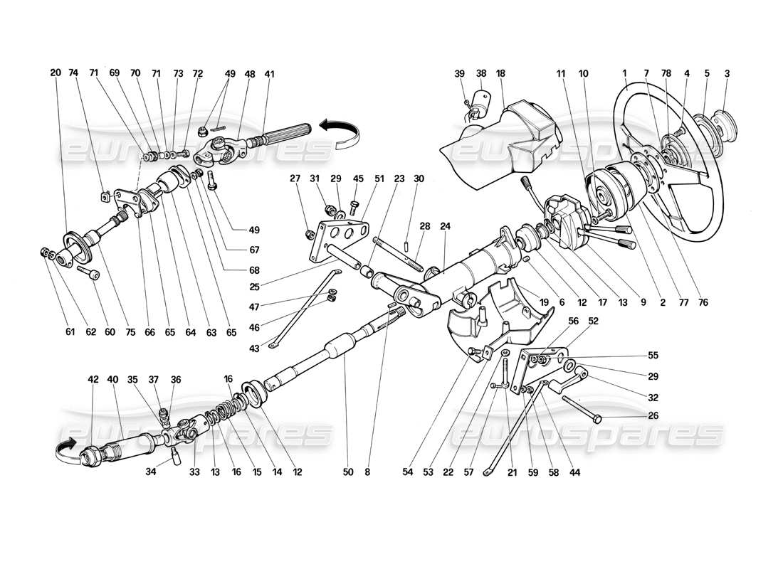 ferrari testarossa (1990) columna de dirección (hasta el número de automóvil 75995) diagrama de piezas