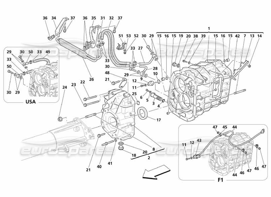 maserati 4200 coupe (2005) caja de cambios - cubierta - diagrama de piezas del radiador de aceite de la caja de cambios