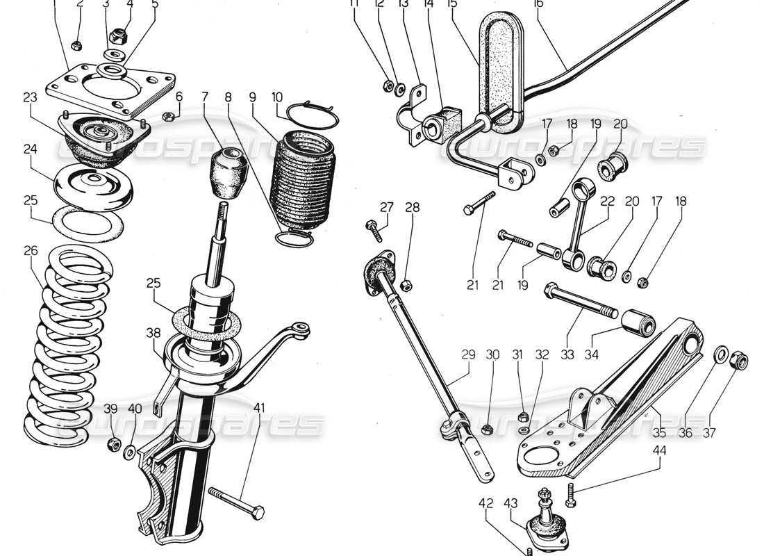 lamborghini urraco p300 diagrama de piezas de la suspensión delantera