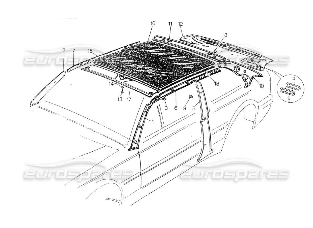 maserati 418 / 4.24v / 430 techo y molduras interiores diagrama de piezas