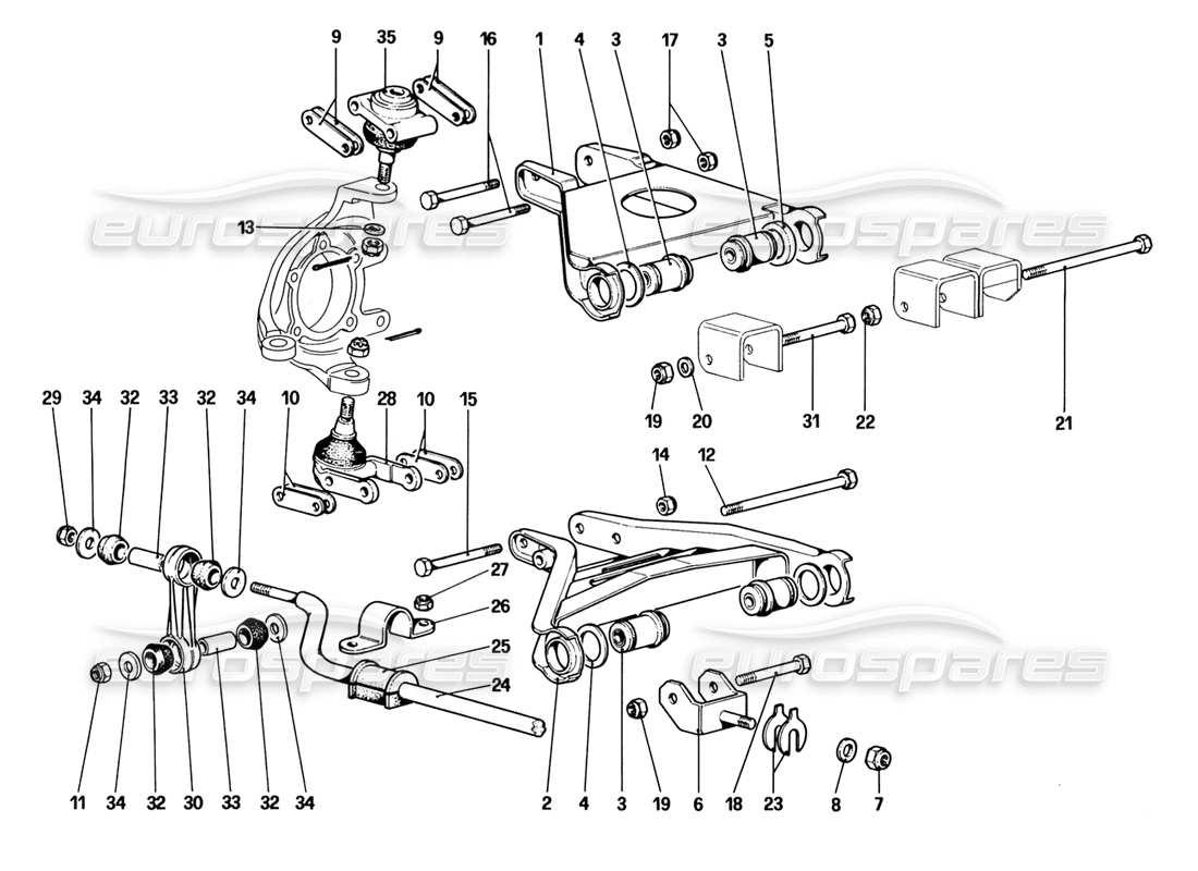 ferrari 328 (1988) suspensión delantera - diagrama de piezas de horquillas (hasta el número de automóvil 76625)