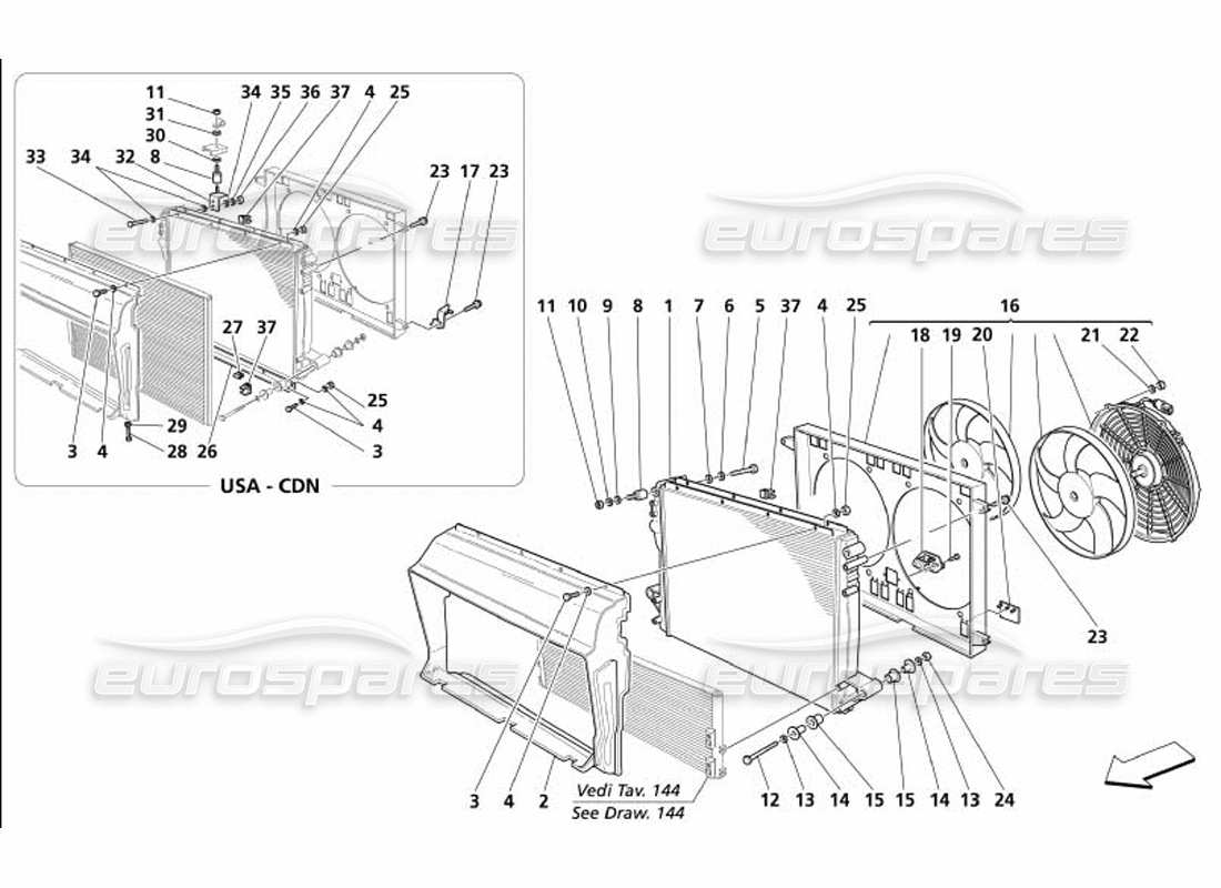 maserati 4200 coupe (2005) diagrama de piezas del radiador del sistema de refrigeración