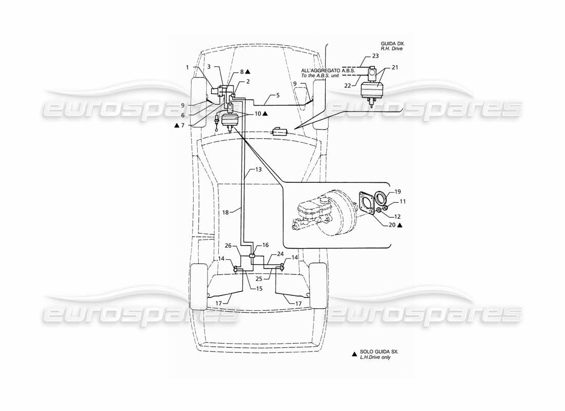 maserati ghibli 2.8 gt (variante) líneas de freno hidráulico abs diagrama de piezas