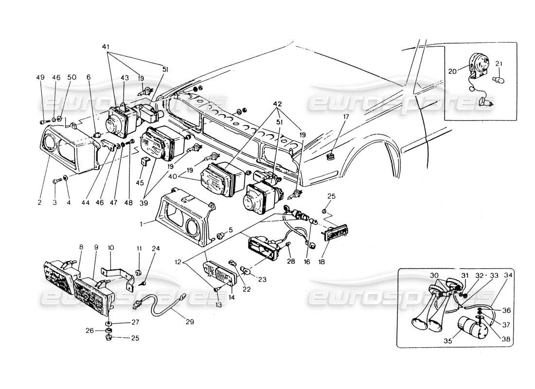 maserati 418 / 4.24v / 430 faros diagrama de piezas