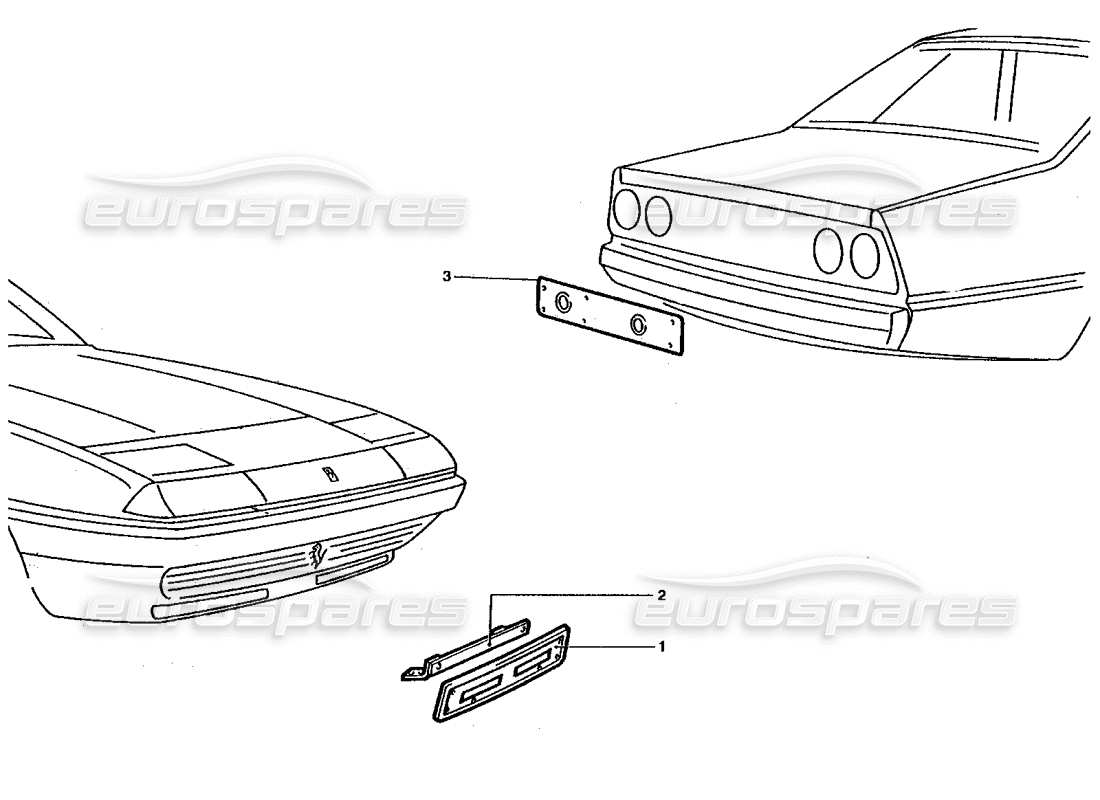 ferrari 400 gt / 400i (coachwork) diagrama de piezas del soporte de matrícula delantero y trasero
