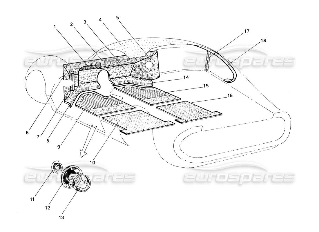 ferrari 206 gt dino (coachwork) alfombras de cabina diagrama de piezas