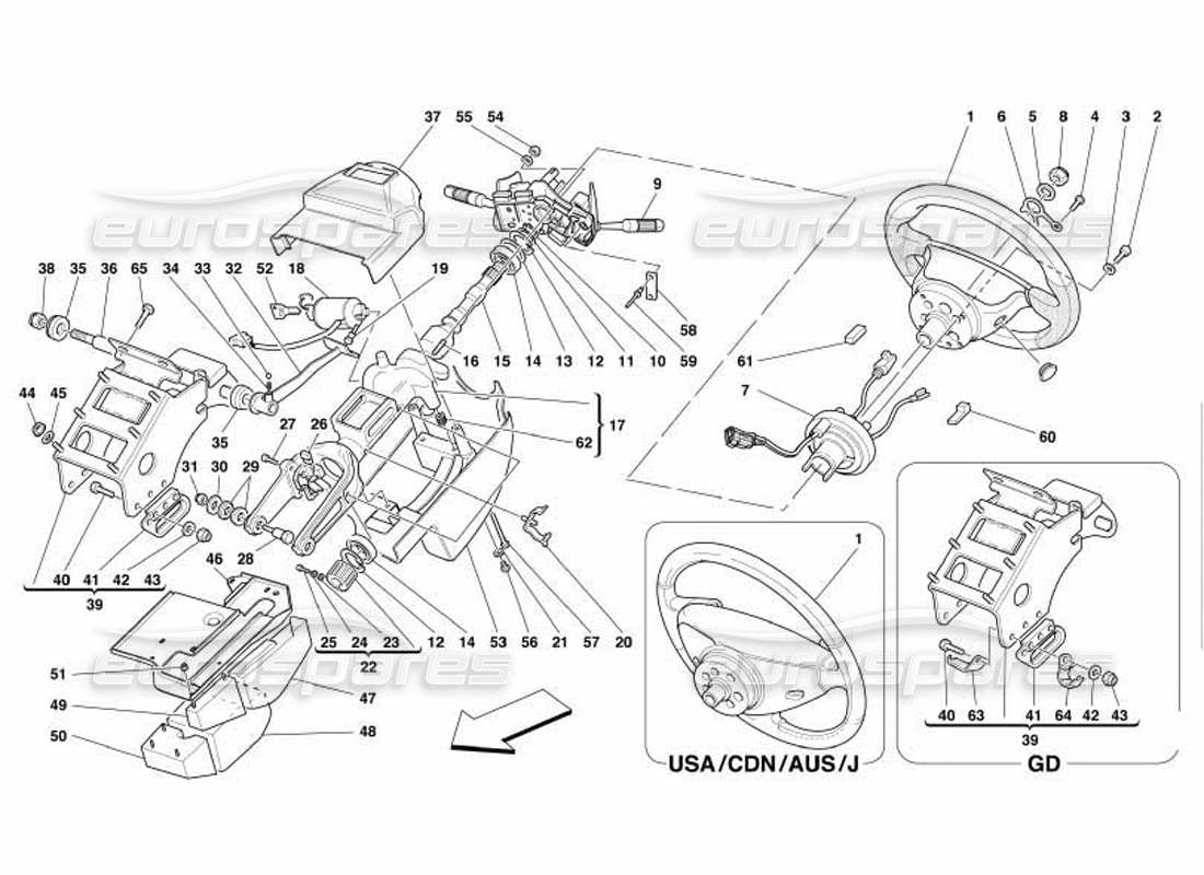 ferrari 550 barchetta columna de dirección diagrama de piezas