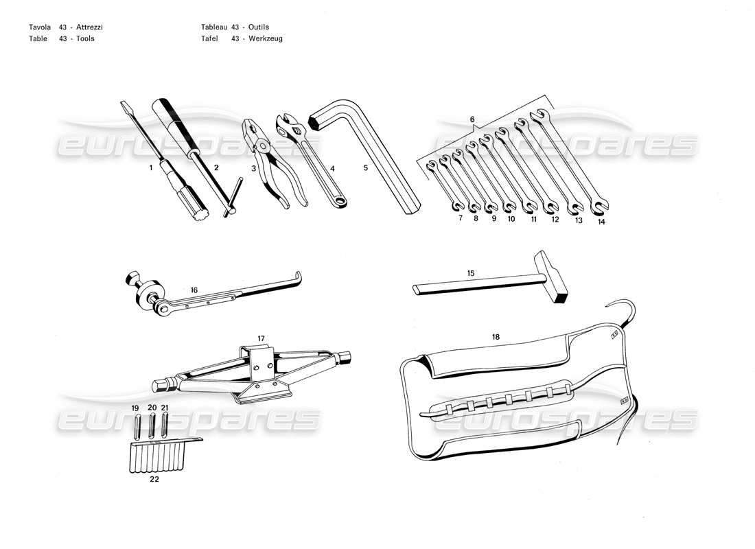 maserati merak 3.0 diagrama de piezas de herramientas
