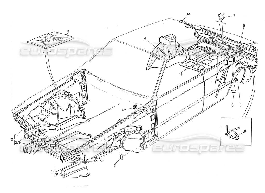 maserati 2.24v carrocería: diagrama de piezas de los paneles interiores