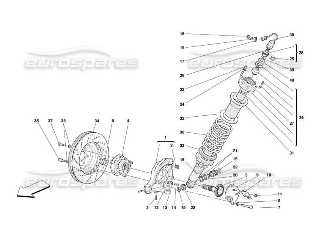 ferrari 550 barchetta suspensión delantera - amortiguador y disco de freno diagrama de piezas