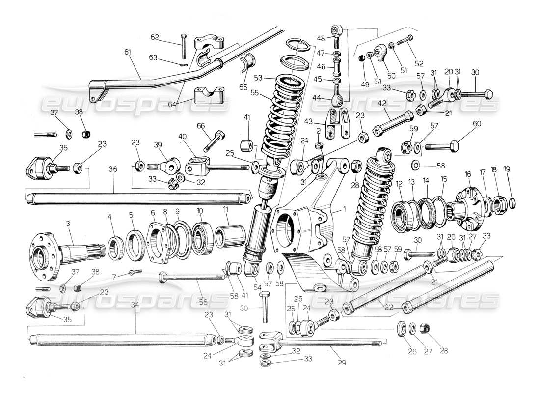 lamborghini countach 5000 qvi (1989) diagrama de piezas de la suspensión trasera