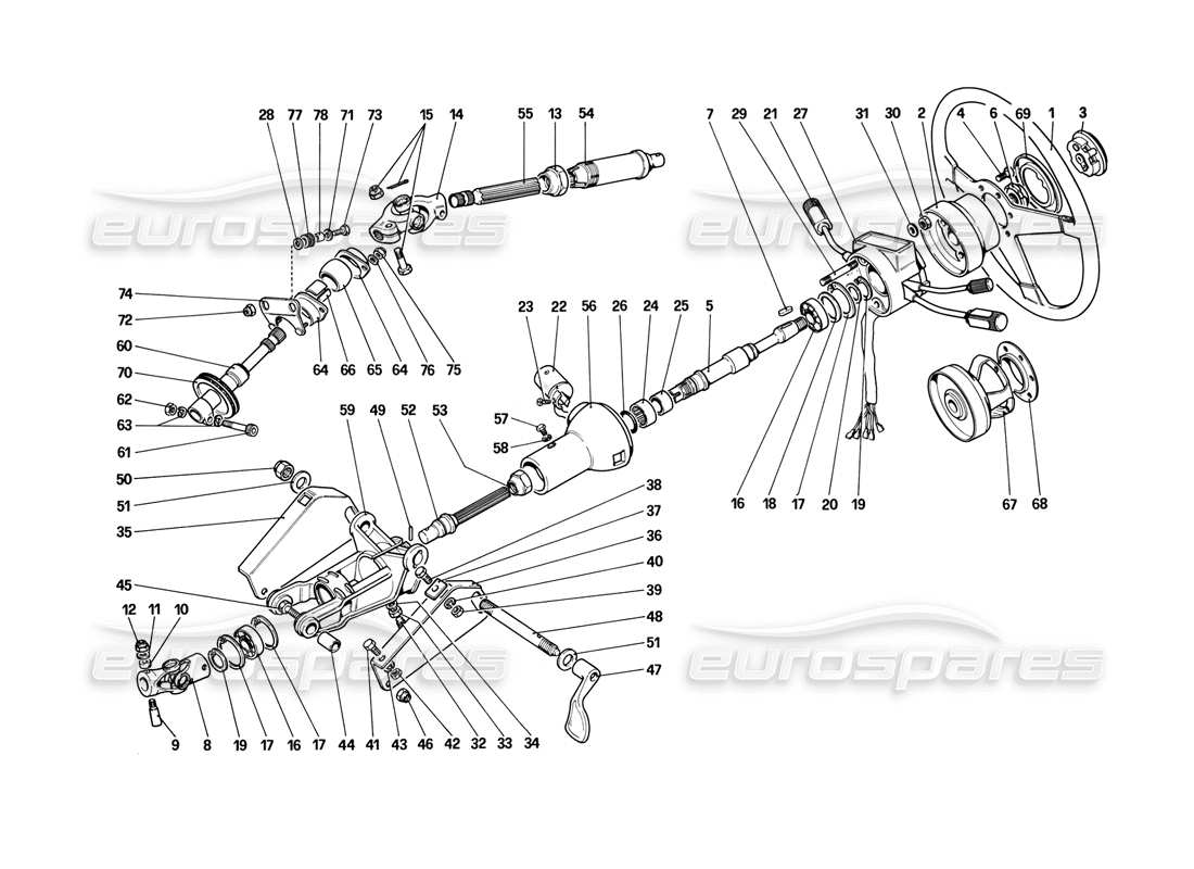 ferrari mondial 3.2 qv (1987) columna de dirección diagrama de piezas