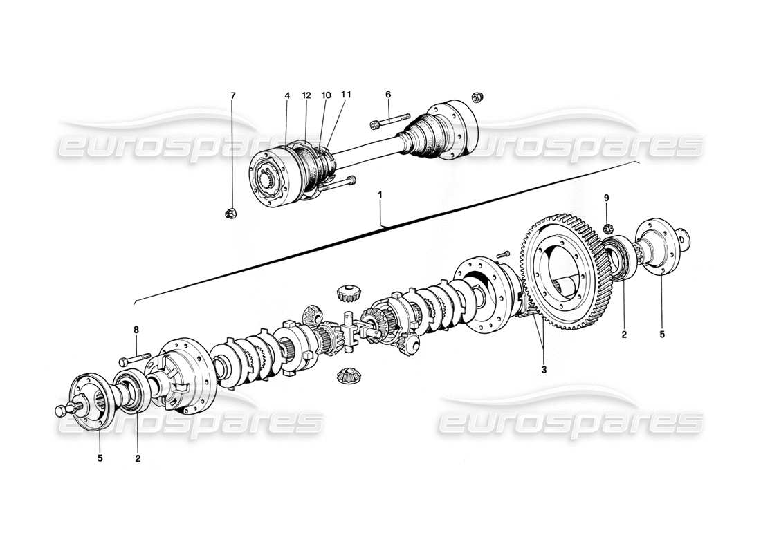 ferrari mondial 3.2 qv (1987) diferencial y semiejes diagrama de piezas