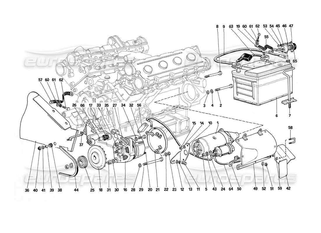 ferrari mondial 3.0 qv (1984) sistema de generación eléctrica - (motor con correa única) diagrama de piezas