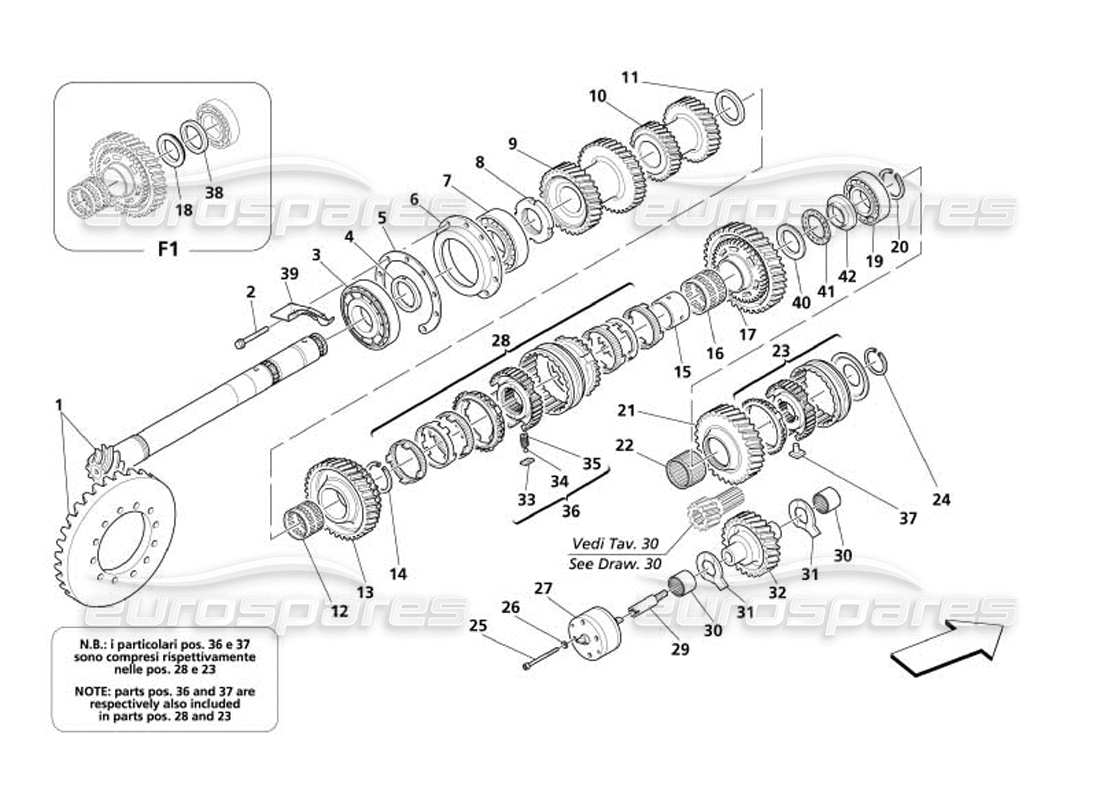 maserati 4200 coupe (2005) diagrama de piezas de engranajes del eje de apoyo