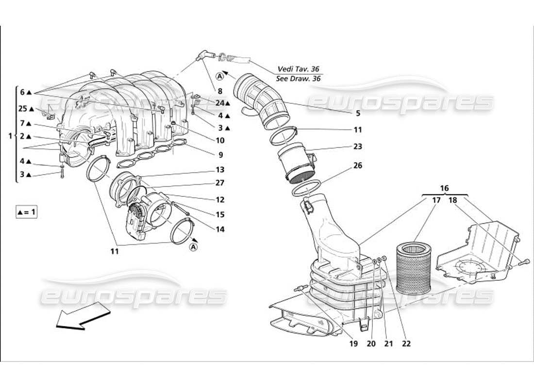 maserati 4200 coupe (2005) diagrama de piezas del colector de admisión de aire
