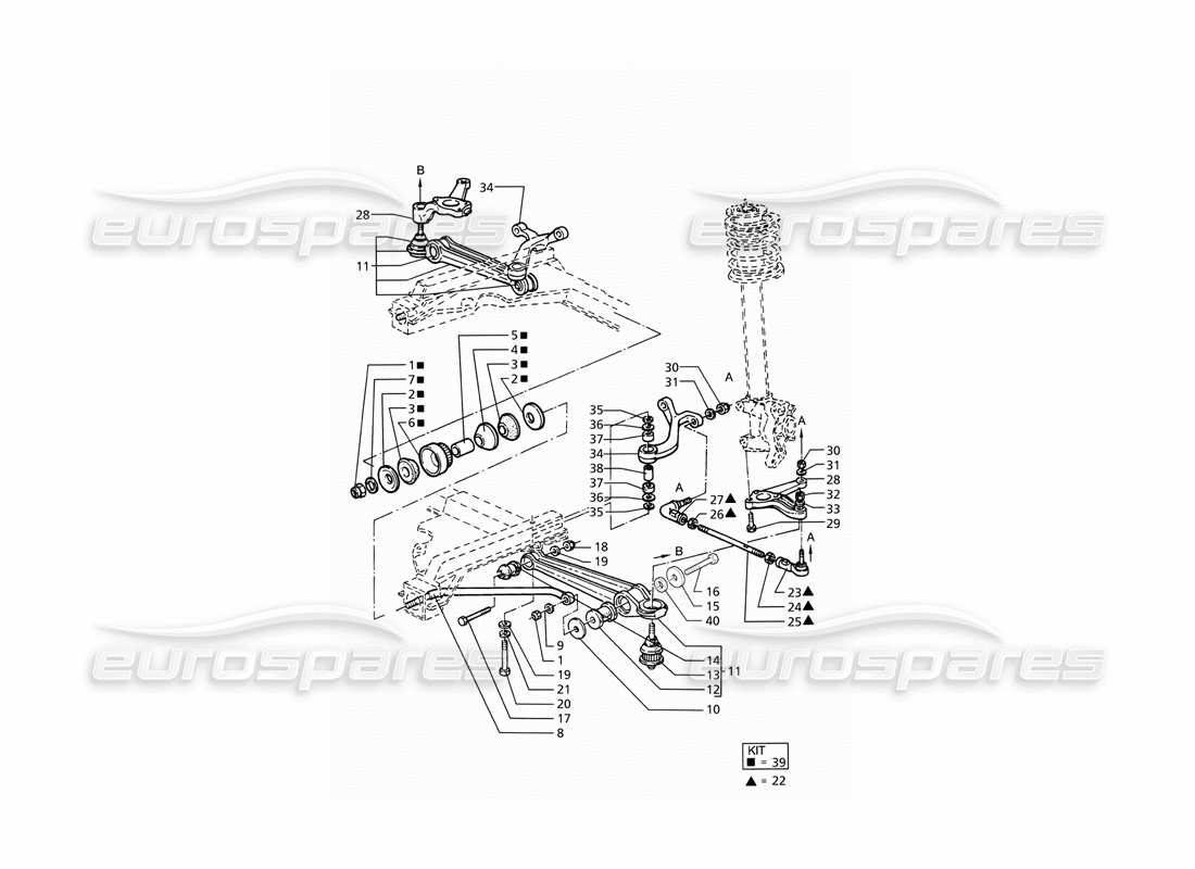 maserati ghibli 2.8 gt (variante) suspensión delantera diagrama de piezas