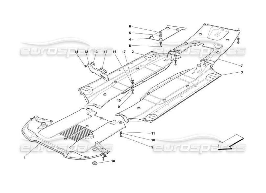 ferrari 550 barchetta diagrama de piezas del panel de piso plano