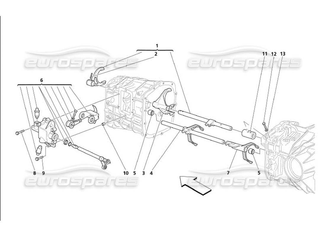 maserati 4200 coupe (2005) diagrama de piezas de los controles internos de la caja de cambios