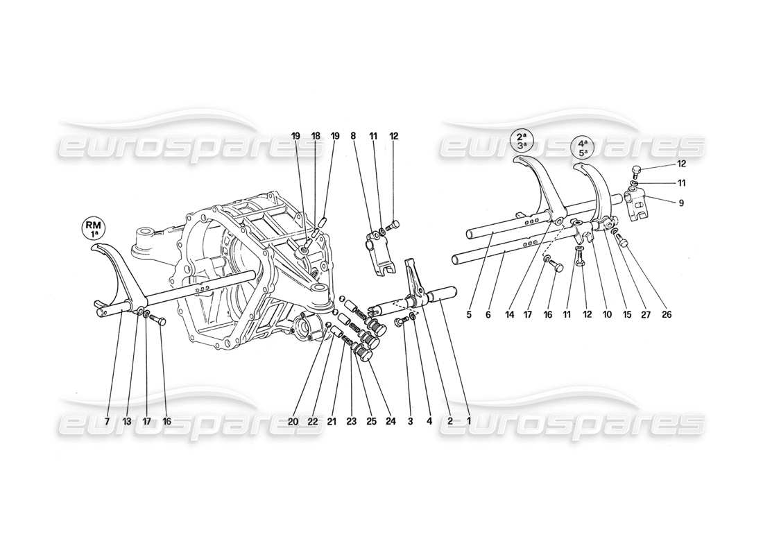 ferrari 288 gto diagrama de piezas de los controles internos de la caja de cambios