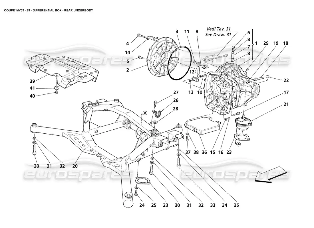 maserati 4200 coupe (2003) caja de diferencial - parte inferior trasera diagrama de piezas